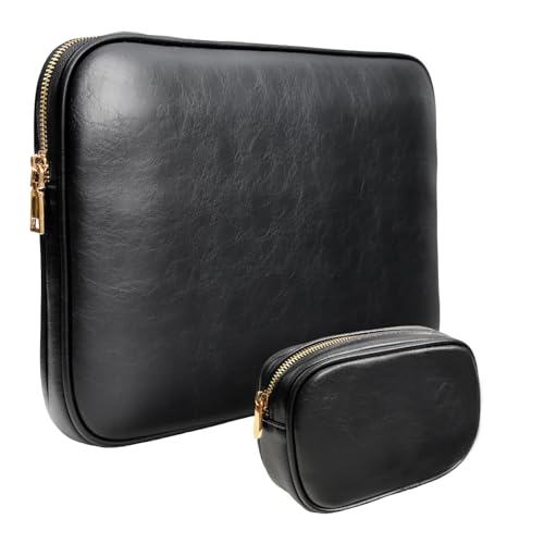 PU Leather Padded Laptop Sleeve Bag 13Inch Compatible with 2024 MacBook Air 13.6 A3113 M3 A2681,New MacBook Pro 13 M2 A2686 with Charger Pouch Color Black - color: Black, size: MacBook Air/Pro 13"