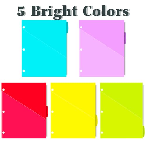INFUN Plastic 5-Tab Binder Dividers with 2 Pockets - 3 Sets,15PCS Multicolor 2 Pocket Dividers with 3 Holes for 3 Ring Binders ，Total 15 Tabs