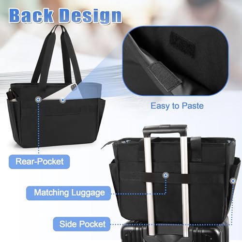 Trunab Teacher Laptop Tote Bag with Expanding File Folder Pocket | Nurse Utility Tote Bag for Women, Office Laptop Briefcase for Work, College, Nursing - color: Black