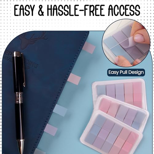 Essex Wares - 300 Pieces - Transparent Sticky Notes Tabs with Case - 5 Light Pastel Colors - 3 Cases - 1.8" x 0.4" - 60 Pieces - Pop Up Index Tabs - Book Flags for Annotating - Book Sticky Tabs - color: Light Pastel Colors
