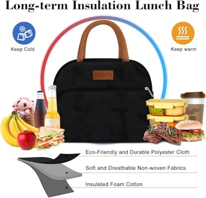 Coobiiya Lunch Box Lunch Bag for Women Men,Reusable Cute Lunch Pail bag,Leakproof,Insulated LunchBox Tote Compact 10L, Cooler Lunch Container for Work Travel Office (Black) - color: Black