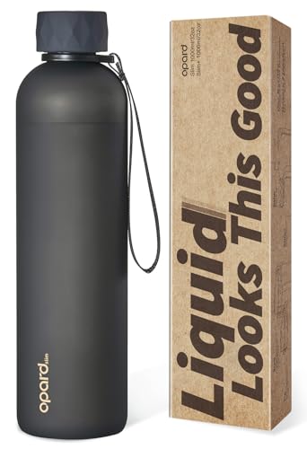 Opard Slim Pro Water Bottle 32oz, Plastic Water Bottle BPA-Free, Facetted Rubberized Grip-Texture Monocap, Leakproof Screw Top, Charcoal Black, Reusable for Travel School Sport Gym Hiking - color: Charcoal Black, size: 32 oz