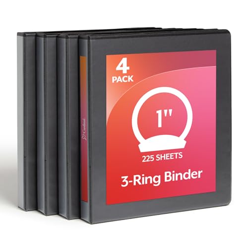 Cardinal Economy 3 Ring Binder, 1 Inch, Presentation View, Black, Holds 225 Sheets, Nonstick, PVC Free, 4 Pack of Binders (79512) - size: 1-Inch