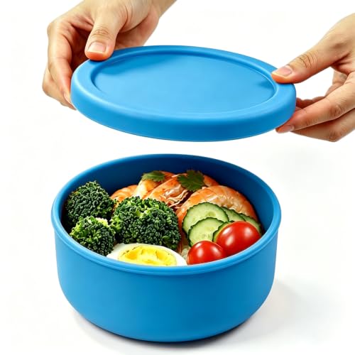 24 fl oz Adult Silicone Reusable Lunch Bento Bowl with Lid, Medium Airtight Food Storage Container for Cereal, Meal Prep & Leftovers, BPA Free, Microwave Fridge Dishwasher Safe (Ocean blue 1 Pack) - color: Ocean blue