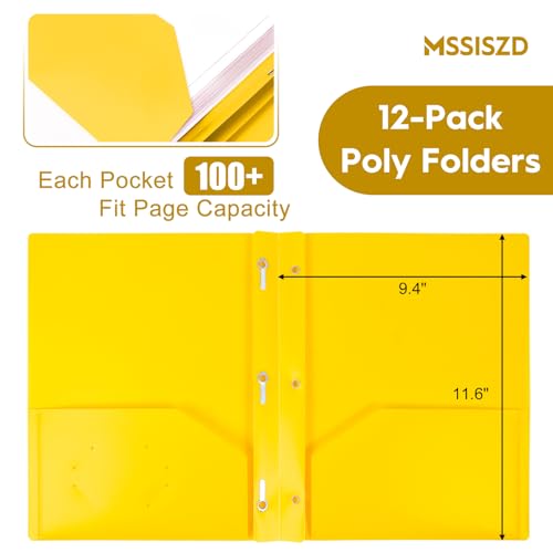 24-Pack Plastic Folders with Pockets and Prongs,2-Pocket Folders with 3 Fasteners, Holds 8-1/2" x 11" Paper for School/Office/Home, Yellow - color: Yellow, size: 24-Pack