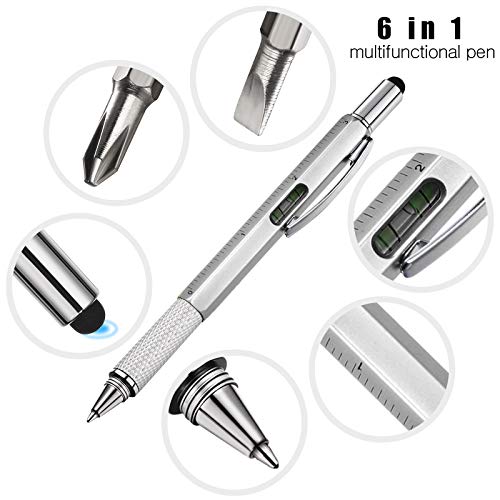 Zhanmai 8 Pcs 6 in 1 Multitool Pen Bulk Gift for Men Multi Tool Ballpoint Pen with Ruler Level Screwdriver Stylus Cool 20 Ink Refill Tool Gadget Birthday Christmas Stocking Stuffers (Black, Silver) - color: Silver, Black