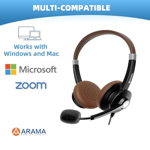 Arama USB Headset with Mic for PC, USB-C/A & 3.5mm Jack | Noise-canceling mic, Plug-and-play,Comfortable lightweight design, Stereo sound，Wide compatibility with pc/phones/tablets