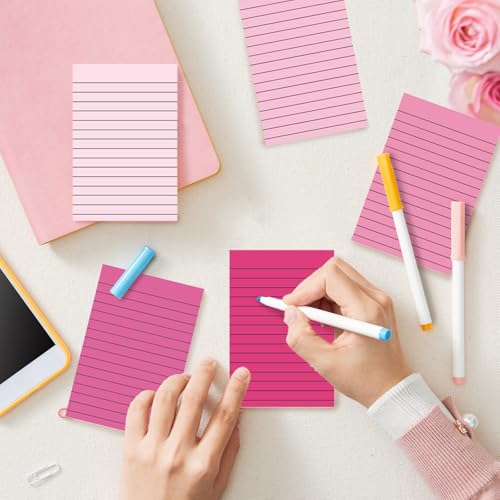 JarThenaAMCS 12Pcs Pink Lined Sticky Notes 6 Colors Gradient Pink Self-Adhesive Notepads Removable Memo Pad for Office School Home Supplies, 4 x 6 Inch - color: Pink
