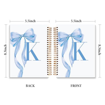 JXREQ Coquette Blue Bow Personalized Notebook, Initial Letter K Monogram Journal, Preppy Girly Ribbon Bow Journal, Monogrammed Gifts for Women, Aesthetic Spiral Notebook 5.5x8.3 - color: K Blue