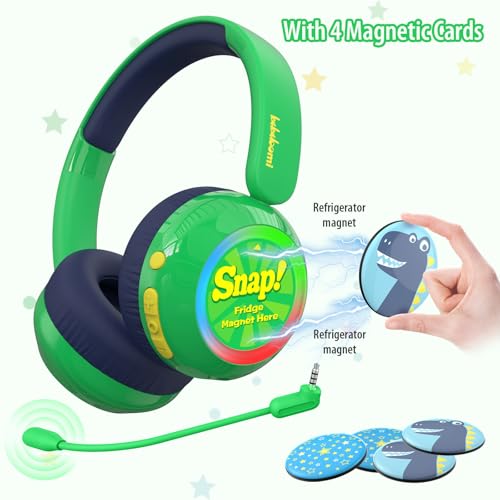 Kids Bluetooth Headphones, Dinosaur Wireless Headphones for Kids with LED Lights, Detachable Mic, 75/85/94dB Volume Limited, Fast Charging, Teens Boys Headset for School/Travel/Tablet/Airplane - style: Dinosaur