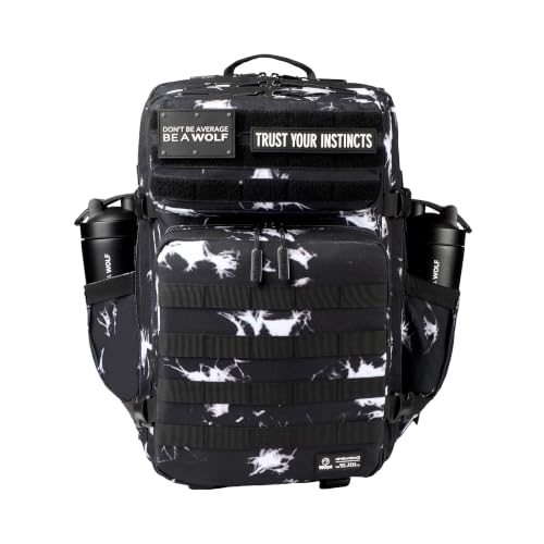 WOLFpak 45L Athletic Gym Backpack - Durable 1000D Waterproof Oxford Material with MOLLE Webbing, Laptop Pocket - color: Black Lightning