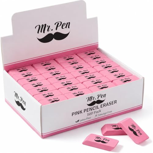 Mr. Pen- Pink Pencil Eraser Bulk, 100 Pack, Large Latex Free | Bulk Block Erasers for School, Office, Art Sketching, Homework, Exams, Clean Smudge-Free Correction - color: Pink, size: 100 Pack