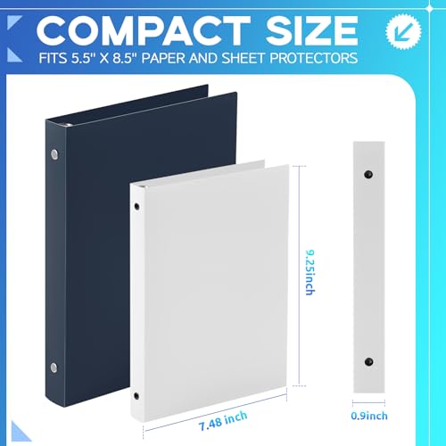 Henoyso 12 Pcs 0.5 Inch Mini 3 Ring Binders Fits 5.5" x 8.5" Paper, Holds(Capacity 140 Sheets), Plastic Flexible Three Round Rings Small White A5 Binders Bulk for School, Office Use, Photo Album - color: White, size: 0.5 Inch