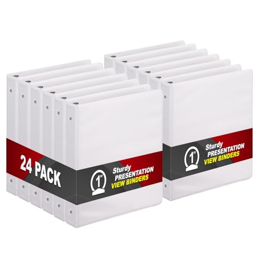 COMIX Sturdy 3 Ring Binder 1 inch with Clear View Cover, 1" Round Ring View Binder, PVC-Free, 200 Sheets Capacity of US Letter Size Paper, Office ＆ School Supplies, 24 Pack (White) - color: White, size: 1 Inch, style: 24 Pack