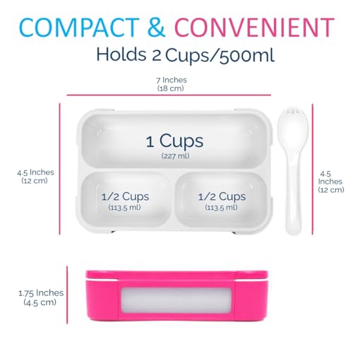 kinsho Small Snack Box Containers for Kids Toddlers, Pink Blue, Set of 2 | 3 Compartments, Leak-Proof, Spill Proof, BPA-Free Reusable Mini Bento Lunch Box for Girl & Boy Daycare School, Holds 2 Cups - color: Blue + Pink Small 2pk