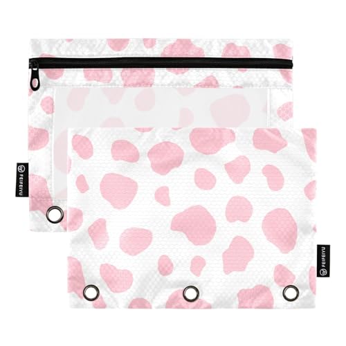 2 Pack 3 Ring Binder Pencil Pouch Pink Cow Pencil Case Pencil Bags with Zipper, Clear PVC Binder Pockets for Office Daily Supplies - color: Color 18