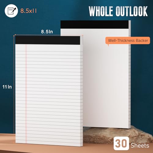 3 Pack White Legal Pads 8.5 x 11 Note Pads, Wide Ruled Notepads, Micro Perforated Lined Note Writing Pads 30 Sheets per Notepad Double-Side Printed Legal Note Pad 8.5x11'' for Home, Office, School - color: White