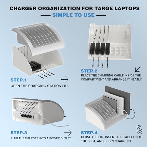 6-Pack, 8-Device Universal AC Laptop Charging Station with Power Strip | Charging Dock for Multiple Tablets, Chromebooks & iPads, Laptop Organizer with Cable Management for Classroom, Office, Lab - size: 6 PACK - 8 Tablet/Chromebook