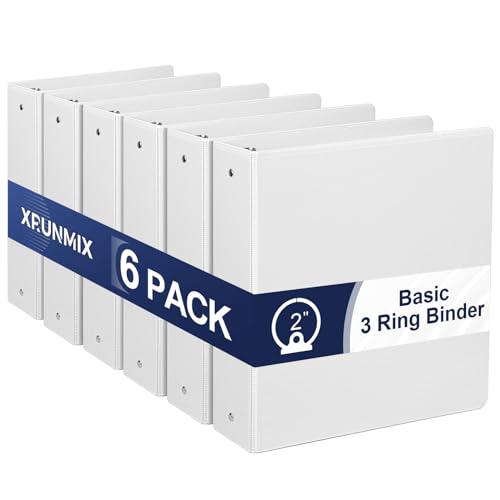 2-Inch 3-Ring Binder with Pockets, 2’’ Premium View Binders with Three Ring Binders Holds up to 450 Sheets US Letter Size, Bulk Pack of 6, Perfect for Home, Office, and School(XY014-WH) - size: 2 inch