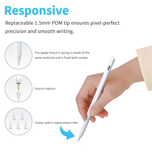Stylus Pen for iPad 2025-2018 Faster Charge Apple Pencil with Tilt Sensitivity & Palm Rejection & Magnetic Compatible iPad 11/10/9/8/7/6, Pad Air 3/4/5, Pro 12.9"/11", Mini 6/5, M2/M4 White - color: White