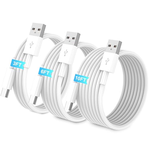 USB A to USB C Cable 3-Pack [3FT+6FT+10FT] CarPlay Fast Charging Cord | Ideal for CarPlay, Home, Office & Daily Travel Charging; Compatible with iPhone 17/16/15, Pixel, Samsung Galaxy & Note