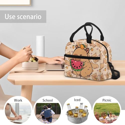 Capybara Kindergarten Lunch Box for Boys 4-6 Watermelon Preschool Lunch Box for Girls 6-8 Kindergarten Meal Bag Toddler Students Elementary School Adjustable Shoulder Strap Lightweight - color: Watermelon Capybara