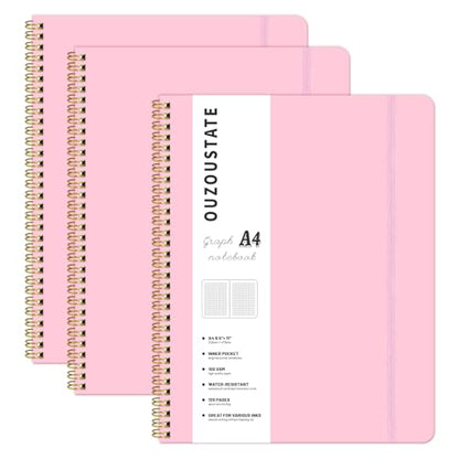 Spiral Graph Notebook 8.5" x 11", A4 Pink Grid Paper Notebook Hardcover College Ruled Notebook for Work, 120 Pages 100GSM Large Thick Spiral Writing Journal for Women & Men - color: pink, style: Graph