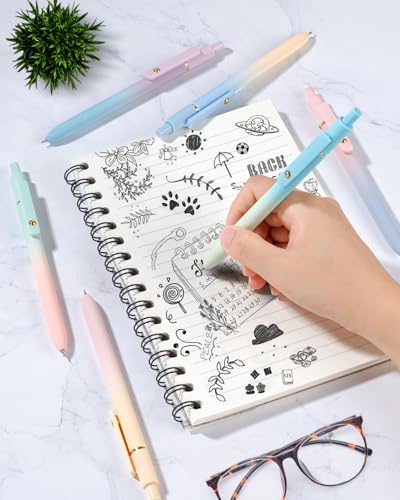 FIOVER Gel Pens, 12 Pcs 0.7mm Comfort Grip Quick Dry Black Ink Pens Fine Point Smooth Writing Pens, Cute Office Supplies Gifts for Women (12PCS Gradient Black Ink) - color: 12PCS Gradient Black Ink