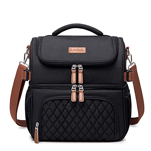 Artelaris Lunch Bag for Women, Large Double Deck Lunch Box Tote for Work, Dual Compartment Insulated Leakproof Lunchbox Cooler for Adult - color: Black