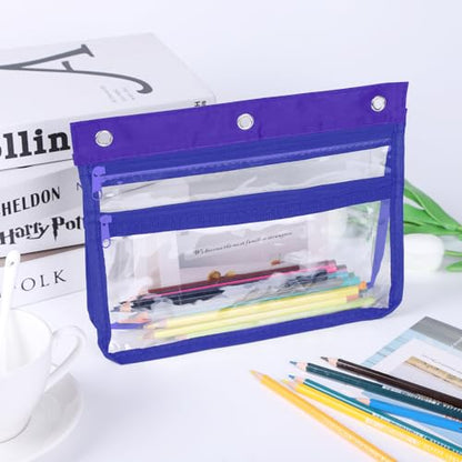 YoeeJob Pencil Pouch for 3 Ring Binder with 1.5 inch Expandable Large Capacity, Double Pockets Zipper Pencil Case, Pencil Binder Pouch for School Office Home,Blue - color: blue