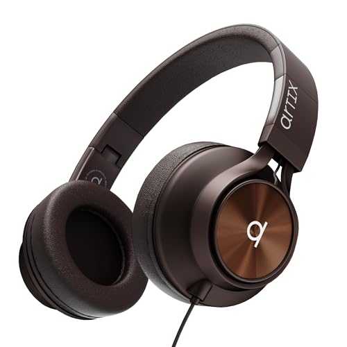 Artix CL750 Adults & Kids Headphones with Cord - Plug-In Over Ear Headphones Wired with Mic and Volume Control, Corded Head phones for Laptop, Computer, Chromebook, Tablet & Smartphone with 3.5mm Jack - color: Echo Brown