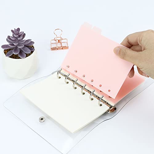 A7 Dividers 6 Holes Durable Plastic Binder Dividers with 6 Tabs, Transparent Writable and Erasable File Page Separators for Loose Leaf Ring Binders, Notebooks (Pink - 2 Sets with Stickers)