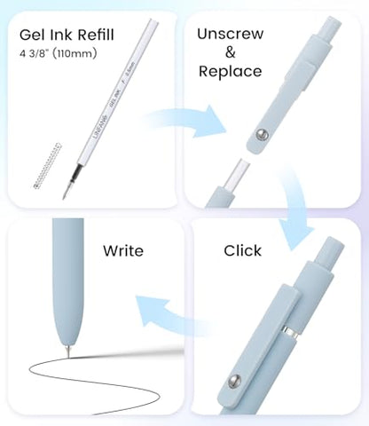 LINFANC 6 Pack Cute Gel Pens, Retractable Quick Dry Gel Ink Pen, Fine Point 0.5mm Black Ink Rolling Ball Gel Pens, Smooth Writing Aesthetic Pens for Home School Office Supplies - color: 6pcs - Black, Gray, Green, Pink, Blue, Yellow, size: 1 Count (Pack of