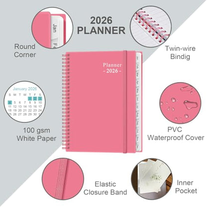 2026 Planner - Planner 2026 from January 2026 to December 2026 with 12 Monthly Tabs, Flexible Cover, Inner Pocket, 8.5" x 11", Pink - color: Pink, size: 8.5" x 11"