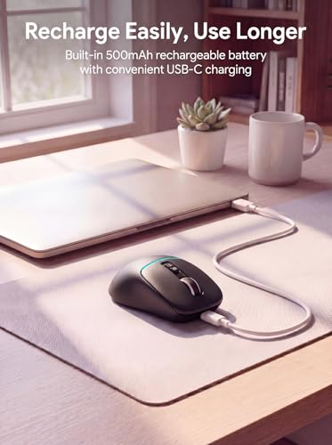 RAPIQUE Bluetooth Wireless Mouse, Dual Bluetooth + 2.4G, Connect Up to 3 Devices, USB-C Rechargeable, Quiet Click, 4 DPI Levels up to 3200, Ergonomic Right-Hand Design for PC, MacBook, Laptop - Black - color: Black