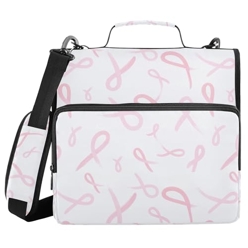 Pink Bow Ribbons Binder with Zipper with Shoulder Strap & Handle Laege Capacity 1.5 Inch 3 Rings Storage Bag Portfolio Binder Stationery Organizer Supplies - color: Pink Bow Ribbons