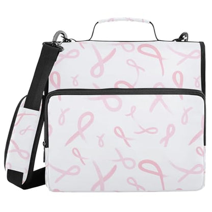 Pink Bow Ribbons Binder with Zipper with Shoulder Strap & Handle Laege Capacity 1.5 Inch 3 Rings Storage Bag Portfolio Binder Stationery Organizer Supplies - color: Pink Bow Ribbons