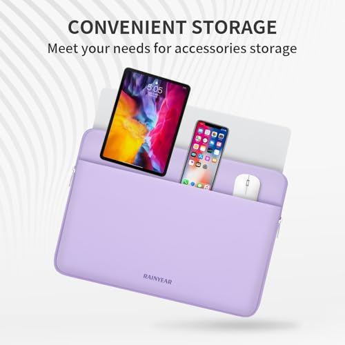 RAINYEAR Laptop Sleeve Case 13.3 Inch, Protective Portable Case with Front Pocket, Briefcase Handbag Laptop Bag Compatible with 13.3-14 Inch Laptop PC, 14 Inch MacBook Pro M5 M4 M3 M2 M1, Purple - color: Purple, size: 13.3-14 inch