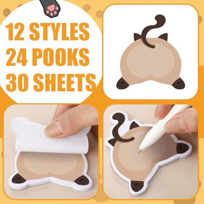 Yinder 24 Pads Cute Sticky Notes Fun Cat Sticky Notes Pads Bulk Cartoon Memo Self Adhesive Gift Back to School Veterinary Office School Tab Party Supplies - style: Fresh Cat