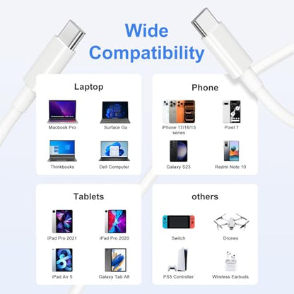 USB C to USB C Cable 100W 6FT 2-Pack, PD Fast Charging Flexible Cord for iPhone 17/16/15, MacBook Pro/Air, Samsung S25 and More - size: 6FT