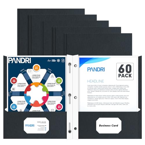 Two Pocket Folders, PANDRI 60 Pack Two Pocket Folders with Prongs, 3 Prong Folders Designed for Office and Classroom, Letter Size Black - color: Black