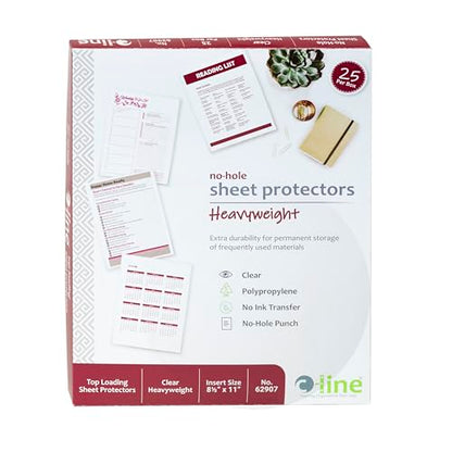 C-Line Top Loading Heavyweight Poly No-Hole Sheet Protectors, 8.5 x 11 Inches, 25 per Box (62907) - size: 1-Pack