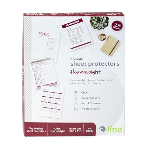 C-Line Top Loading Heavyweight Poly No-Hole Sheet Protectors, 8.5 x 11 Inches, 25 per Box (62907) (Pack of 5) - size: 5-Pack