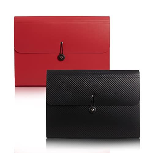 Expanding File Folder File Organizer 13 Pockets File Organizer Accordion Filing Folder Expandable File Folder for Documents Aesthetic Paper Organizer Folder for Work, School, Home, Office, BlackRed - color: 2pcs-blackred