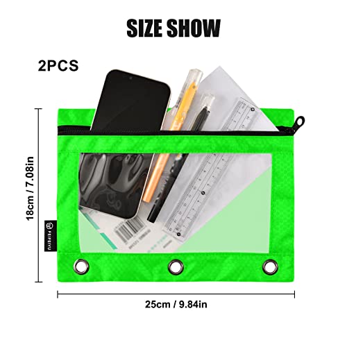 Binder Pouches,Green Pencil Pouch for 3 Ring Binder 2 Pack Clear Pencil Bag with Zipper for Office School Supplies - color: Green