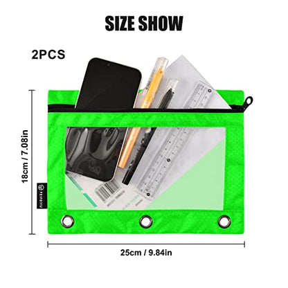 Binder Pouches,Green Pencil Pouch for 3 Ring Binder 2 Pack Clear Pencil Bag with Zipper for Office School Supplies - color: Green