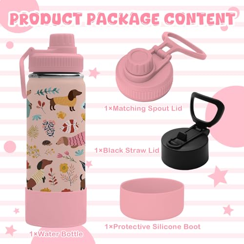 Dachshund Gifts for Women Girls, 18oz Dachshunds Water Bottle with 2 Lids (Spout and Straw Lid), Insulated Stainless Steel Wiener Dog Tumbler Cup, Puppy Lover Gift for Dackel Owner Dog Mom - color: Dachshund