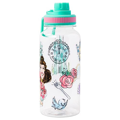 Silver Buffalo Disney Princess Ariel, Plastic Water Bottle, 32oz | Belle and Cinderella, Twist Spout, Sticker Set, You Stick Yourself, 0.95 Liters - color: Disney Princesses