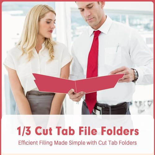 File Folder, PANDRI 120 Pack File Folder, 1/3 Cut Tab, Letter Size, Filing Folder for Office School Business, Red - color: Red