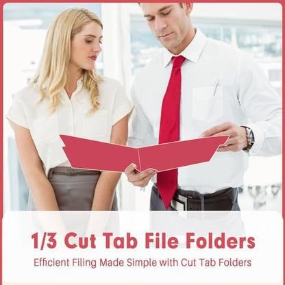 File Folder, PANDRI 120 Pack File Folder, 1/3 Cut Tab, Letter Size, Filing Folder for Office School Business, Red - color: Red
